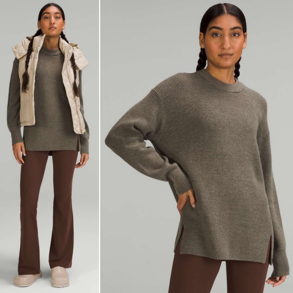 Lululemon Merino Wool-Blend Ribbed Crewneck Sweater in Heathered Nomad